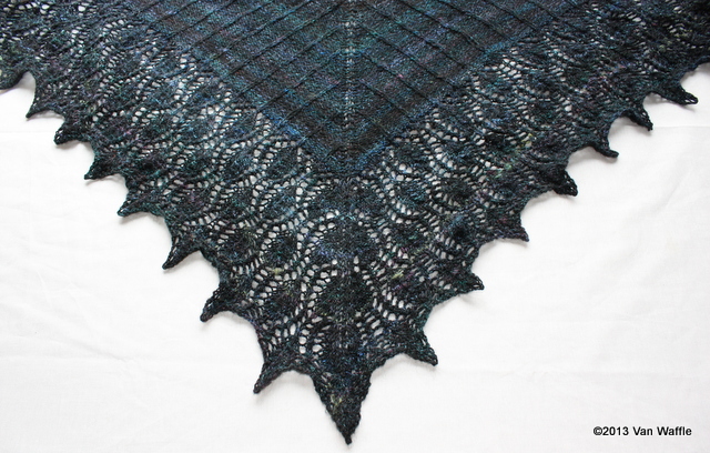 Completed Nicobar pigeon shawl 1