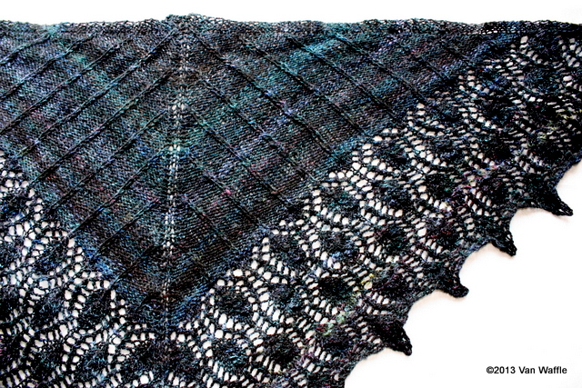 Completed Nicobar pigeon shawl 2