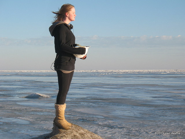 Brenna at Lake Erie in winter